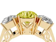 Round Engagement Ring Setting for a Fancy Yellow Lab-Grown Diamond | Three Stone | Yellow Gold