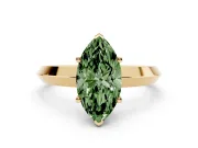 Fancy Green Marquise Cut Diamond Solitaire Engagement Ring Set in Yellow gold with Flat Band and Prong Setting