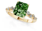Fancy Green Radiant Cut Diamond Cluster Solitaire Ring Set in Yellow gold with Prong Setting