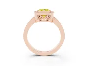 Fancy Yellow Cushion Cut Diamond Halo Ring Set in Rose gold with Pavé Band and Milgrain-Edged Prongs