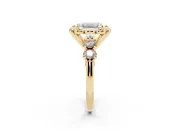 Emerald Cut Floral Engagement Ring Setting | Petal Frame and Side Stones | Yellow Gold