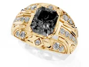 Radiant Cut Art Deco Graduated Engagement Ring Setting for a Black Center | Yellow Gold