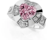 Heart-Shaped Milgrain Sectioned Halo Engagement Ring Setting for a Fancy Pink Lab-Grown Diamond | Sterling Silver