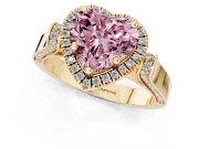 Heart-Shaped Halo Engagement Ring Setting for a Fancy Pink Lab-Grown Diamond | Pointed Pave Shoulders | Yellow Gold