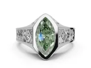 Marquise Vintage Bezel Engagement Ring Setting for a Fancy Green Lab-Grown Diamond | Engraved Band | White Gold