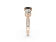 Fancy Black Cushion Cut Lab-Grown Diamond Three-Stone Ring Set in Rose Gold with Channel-Set Band and Prong Setting