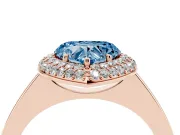 Fancy Blue Heart Cut Diamond Halo Engagement Ring Set in Rose gold with Solitaire Band and Prong Setting