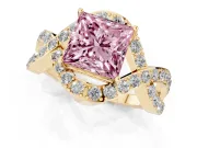 Princess Cut Infinity Twist Engagement Ring Setting for a Fancy Pink Lab-Grown Diamond | Yellow Gold