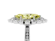 Fancy Yellow Marquise Cut Diamond Halo Milgrain Pavé Ring Set in Platinum with Prong Setting