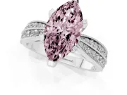 Fancy Pink Marquise Cut Diamond Solitaire Ring Set in Platinum with Milgrain Double Row Round Pavé Band