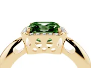Fancy Green Asscher Cut Diamond Halo Engagement Ring Set in Yellow gold with Plain Split Shank and Prong Setting