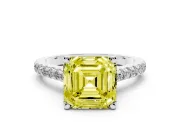 Asscher Cut Hidden Halo Engagement Ring Setting for a Fancy Yellow Lab-Grown Diamond | Claw Prongs | Sterling Silver