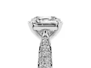 Asscher Cut Diamond Solitaire Engagement Ring Set in Silver with Multi-Row Round Pavé Band and Prong Setting