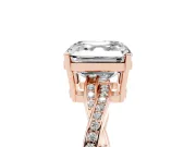 Asscher Cut Diamond Solitaire Twisted Pavé Ring Set in Rose gold with Prong Setting