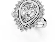 Pear Cut Diamond Halo Ring Set in White gold with Milgrain Edge and Round Prong Setting