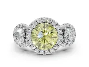 Round Three Stone Halo Engagement Ring Setting for a Fancy Yellow Lab-Grown Diamond | Sterling Silver