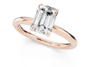 Emerald Cut Diamond Solitaire Ring Set in Rose gold with Prong Setting on a Polished Plain Band