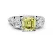 Asscher Cut Three Stone Engagement Ring Setting for a Fancy Yellow Lab-Grown Diamond | Tapered Pave Band | Platinum