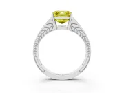 Fancy Yellow Asscher Cut Diamond Split Shank Ring Set in White gold with Pavé Band and Prong Setting
