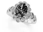 Oval Scalloped Halo Engagement Ring Setting for a Black Center | Heart Pavé Band | White Gold