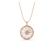 Round Lab-Grown Diamond Cluster Flower Pendant Necklace | Milgrain Frame | Rose Gold
