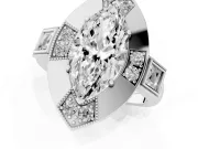 Marquise Cut Diamond Milgrain Halo Ring Set in White gold with Split Shank