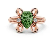 Fancy Green Pear Cut Diamond Twisted Band Solitaire Ring Set in Rose gold with Scroll Prongs