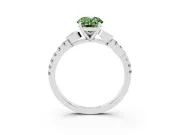 Fancy Green Oval Cut Diamond Solitaire Leaf-Inspired Ring Set in Silver with Pavé Band and Prong Setting