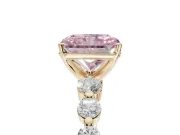 Radiant Cut Graduated Side Stone Engagement Ring Setting for a Fancy Pink Lab-Grown Diamond | Yellow Gold