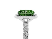 Fancy Green Radiant Cut Diamond Halo Engagement Ring Set in Platinum with Pavé Band and Prong Setting