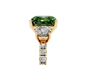 Asscher Cut Three Stone Engagement Ring Setting for a Fancy Green Lab-Grown Diamond | Pave Shoulders | Yellow Gold