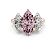 Fancy Pink Marquise Cut Diamond Three-Stone Ring Set in Rose gold with Braided Band