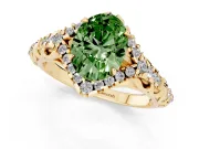 Oval Hidden Halo Filigree Engagement Ring Setting for a Fancy Green Lab-Grown Diamond | Yellow Gold