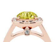Fancy Yellow Round Cut Diamond Halo Solitaire Ring Set in Rose gold with Pavé Band and Bezel Setting