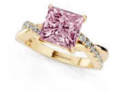 Princess Cut Crossover Engagement Ring Setting for a Fancy Pink Lab-Grown Diamond | Yellow Gold
