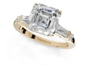 Asscher Cut Tapered Baguette Engagement Ring Setting | Bar Set Sides | Yellow Gold