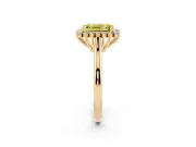 Fancy Yellow Emerald Cut Diamond Halo Ring Set in Yellow gold with Plain Solitaire Band and Prong Setting