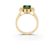 Asscher Cut Milgrain Cluster Halo Engagement Ring Setting for a Fancy Green Lab-Grown Diamond | Plain Band | Yellow Gold