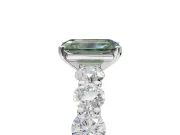 Emerald Cut Side Stone Engagement Ring Setting for a Fancy Green Lab-Grown Diamond | Scalloped Prong Accents | Platinum