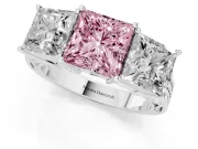 Princess Cut Three Stone Engagement Ring Setting for a Fancy Pink Lab-Grown Diamond | Beaded Shoulders | Platinum