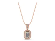 Emerald Cut Lab-Grown Diamond Pavé Halo Pendant Necklace | Graduated Pavé Bail | Rose Gold