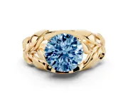 Round Leaf Bypass Engagement Ring Setting for a Fancy Blue Lab-Grown Diamond | Yellow Gold