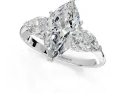 Marquise Three-Stone Engagement Ring Setting | Pear Side Stones | White Gold