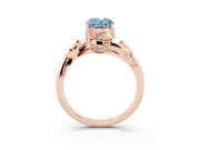 Fancy Blue Oval Cut Diamond Solitaire Twist Engagement Ring Set in Rose gold with Pavé Leaf Accents