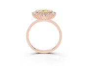 Fancy Yellow Pear Cut Diamond Halo Ring Set in Rose gold with Milgrain Edge and Round Prong Setting