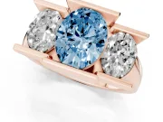 Oval Channel-Set Three Stone Engagement Ring Setting for a Fancy Blue Lab-Grown Diamond | Rose Gold