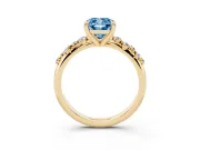 Fancy Blue Cushion Cut Diamond Solitaire Vine Band Ring Set in Yellow gold with Round Accents and Prong Setting