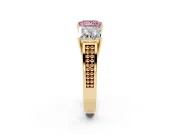 Princess Cut Three Stone Engagement Ring Setting for a Fancy Pink Lab-Grown Diamond | Beaded Shoulders | Yellow Gold