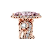 Fancy Pink Marquise Cut Diamond Halo Ring Set in Rose gold with Milgrain Pavé Band and Prong Setting