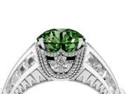 Fancy Green Round Cut Diamond Vintage-Inspired Milgrain Ring Set in Silver with Accent Split Shank